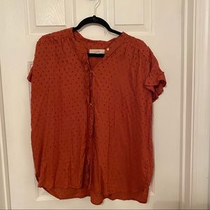 Loft orange eyelet button up blouse